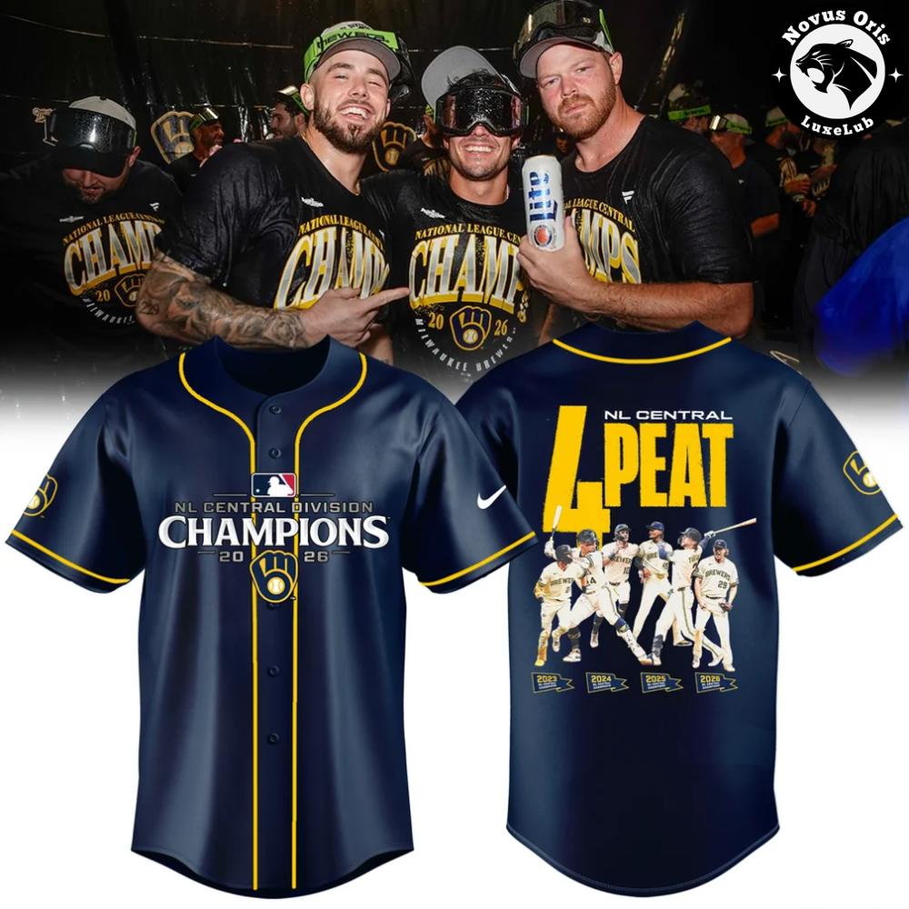 Milwaukee Brewers NL Central Champions 4 Peat 2026 Baseball Jersey Milwaukee Brewers NL Central Champions 4 Peat 2026 Baseball Jersey