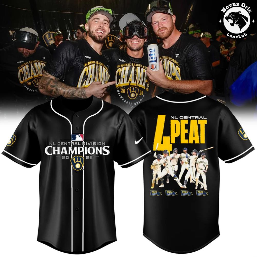 Milwaukee Brewers NL Central Champions 4 Peat 2026 Baseball Jersey Milwaukee Brewers NL Central Champions 4 Peat 2026 Baseball Jersey