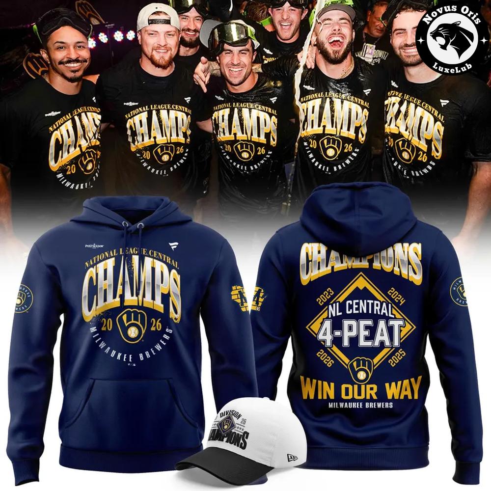 Milwaukee Brewers Win Our Way NL Central Champions 4 Peat 2026 Hoodie Milwaukee Brewers Win Our Way NL Central Champions 4 Peat 2026 Hoodie