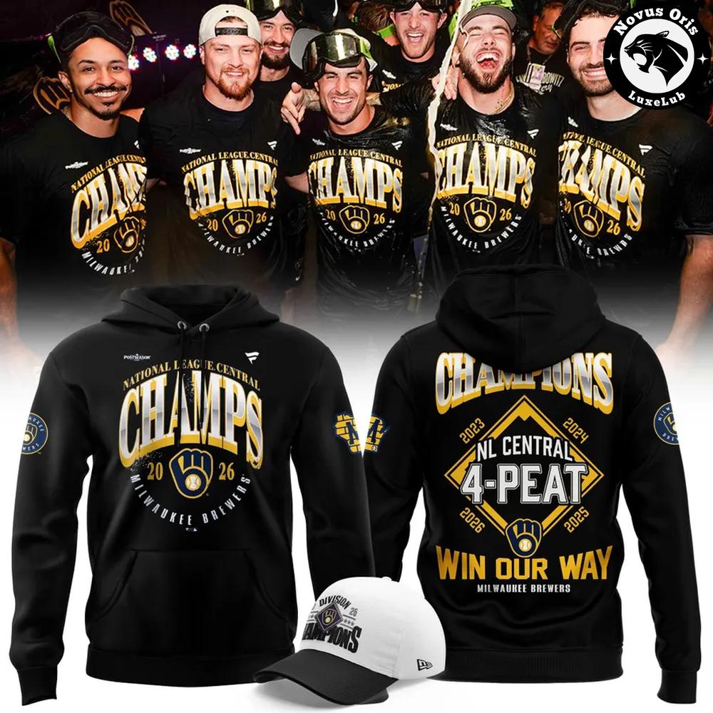 Milwaukee Brewers Win Our Way NL Central Champions 4 Peat 2026 Hoodie Milwaukee Brewers Win Our Way NL Central Champions 4 Peat 2026 Hoodie