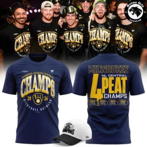 Milwaukee Brewers Win Our Way NL Central Champions 4 Peat 2026 T Shirt 3