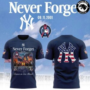 New York Yankees 9 11 Never Forget 25th Anniversary FDNY NYPD T Shirt 2