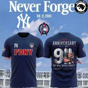 New York Yankees 9 11 Never Forget 25th Anniversary FDNY NYPD T Shirt 4