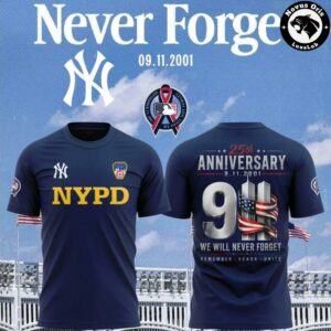New York Yankees 9 11 Never Forget 25th Anniversary FDNY NYPD T Shirt 5