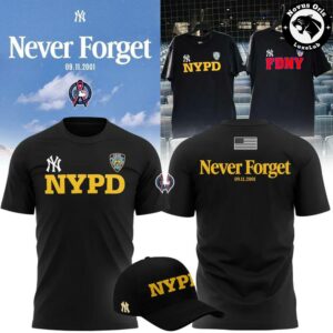 New York Yankees 9 11 Never Forget 25th Anniversary FDNY NYPD T Shirt 6