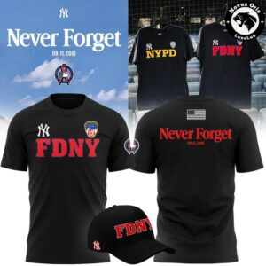 New York Yankees 9 11 Never Forget 25th Anniversary FDNY NYPD T Shirt 7