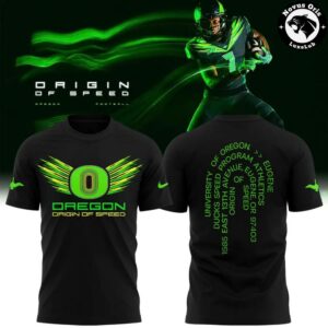 Oregon Ducks Origin of Speed 2026 Forest Night Green Graphic T Shirt 3