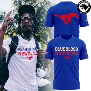 SMU Mustangs Football Blue Blood New Blood Graphic T Shirt 4