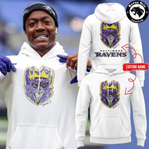 Baltimore Ravens Crowned Logo 2026 White Custom Name Hoodie