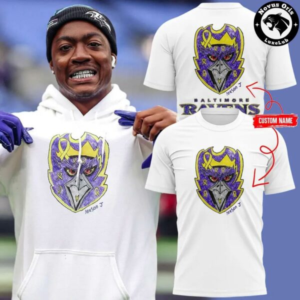 Baltimore Ravens Crowned Logo 2026 White Custom Name T-Shirt