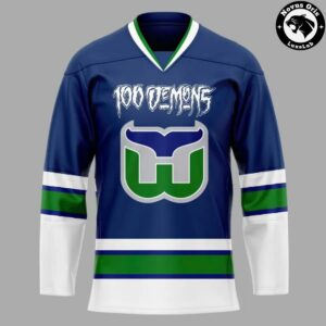 Carolina Hurricanes x 100 Demons West Coast 2026 Blue Hockey Jersey 2