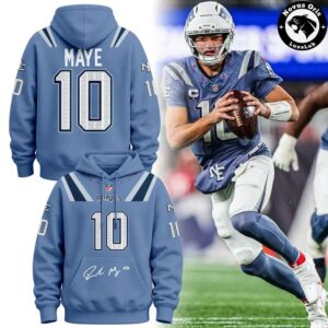 Drake Maye 10 New England Patriots Signature 2026 Light Blue Hoodie