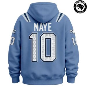 Drake Maye 10 New England Patriots Signature 2026 Light Blue Hoodie 4