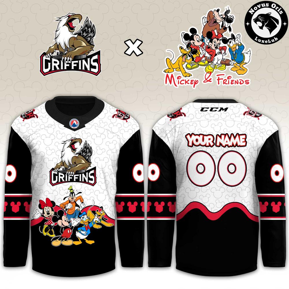 Grand Rapids Griffins x Mickey Mouse Friends Custom Hockey Jersey Grand Rapids Griffins x Mickey Mouse Friends Custom Hockey Jersey